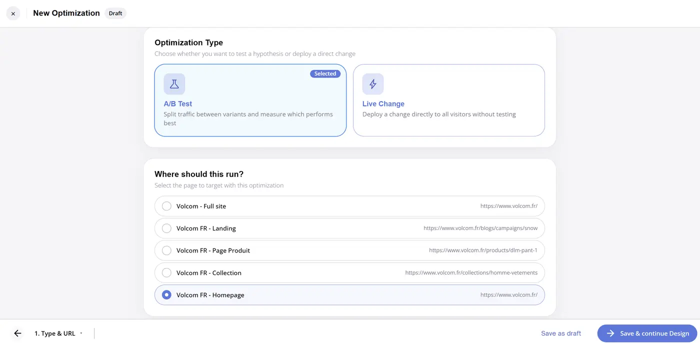 Étape 1 — Sélection de la page cible